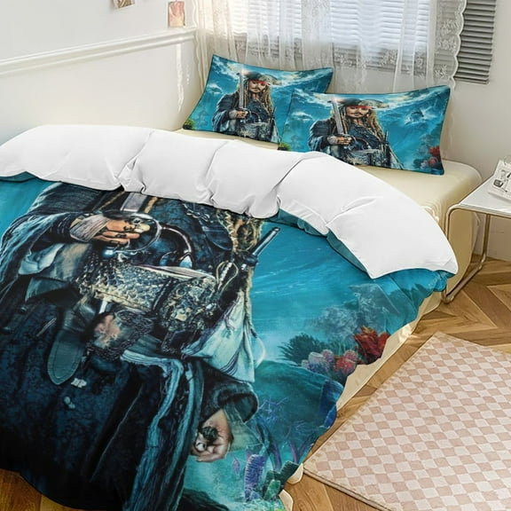 Pirates of The Caribbean 3-Piece Bedding Set Duvet Cover Set Soft Warm And Comfortable Soft Bed Set with 1 Duvet Cover And 2 Pillowcases for Bedroom