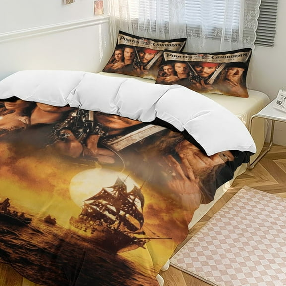 Pirates of The Caribbean 3-Piece Bedding Set Duvet Cover Set Soft Warm And Comfortable Soft Bed Set with 1 Duvet Cover And 2 Pillowcases for Bedroom