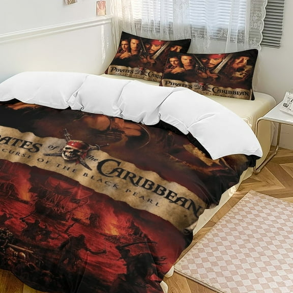 Pirates of The Caribbean 3-Piece Bedding Set Duvet Cover Set Soft Warm And Comfortable Soft Bed Set with 1 Duvet Cover And 2 Pillowcases for Bedroom