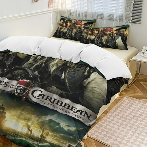 Pirates of The Caribbean 3-Piece Bedding Set Duvet Cover Set Soft Warm And Comfortable Soft Bed Set with 1 Duvet Cover And 2 Pillowcases for Bedroom