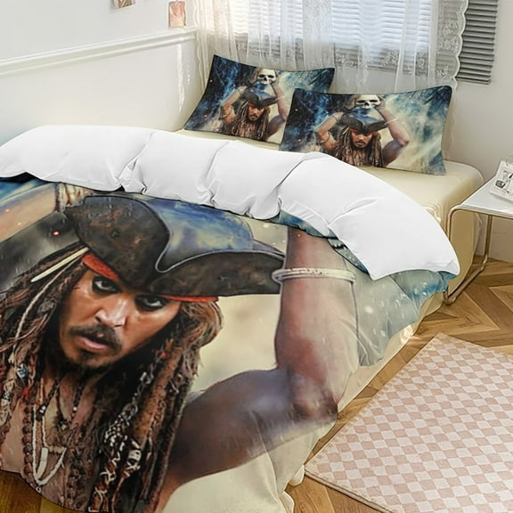 Pirates of The Caribbean 3-Piece Bedding Set Duvet Cover Set Soft Warm And Comfortable Soft Bed Set with 1 Duvet Cover And 2 Pillowcases for Bedroom