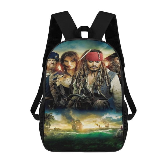 Pirates of The Caribbean Backpacks 17 Inch Bookbag Casual Daypack for Travel Camping Hiking