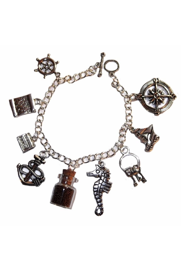 Pirates of The Caribbean Silvertone Metal Charm Bracelet