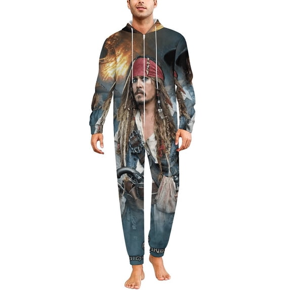 Pirates of The Caribbean Women Men Pajamas Zipper Onesie Jumpsuit Hooded One Piece Sleepwear