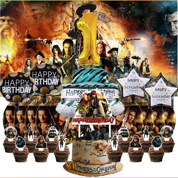 Pirates of the Caribbean 1st Tableware Balloons Cake Toppers Backdrop Banner Supplies Party Decor Plates Decorations