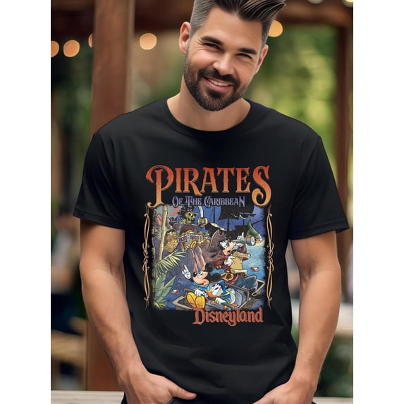 Pirates of the Caribbean Comfort Colors T-Shirt, Mickey and Friends Pirates, Disneyland Vacation Tees, Men's Disney Trip Shirt,Black color,size L