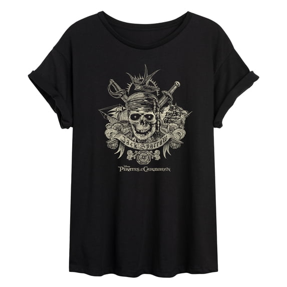 Pirates of the Caribbean - Jack Sparrow Tattoo - Juniors Oversized Graphic T-Shirt