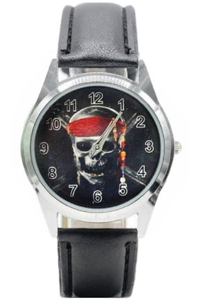 Pirates of the Caribbean Tides of War Logo Black Leather Band Wrist Watch
