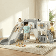 thumbnail image 1 of Pirecart 10 in 1 Toddler Slide Playset, Kids Climber Slide Indoor Outdoor Playground with Drawing Board, Basketball Hoop, Tunnel & Storage,for Age 3+, Grayish White, 1 of 11