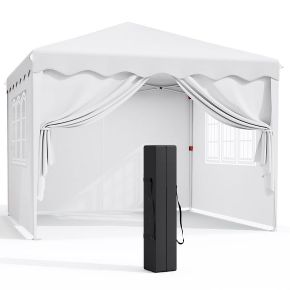 Pirecart 10 x 10ft Pop-up Canopy Tent Outdoor Canopy Folding Shelter with 4 Removable Sidewalls, Party Tent with Carrying Bag, White