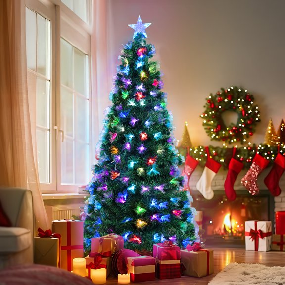 Pirecart 10ft Pre-Lit Christmas Tree Fiber Optic Artificial Christmas Tree with 480 Branch Tips & Automatic Color Changing Mode