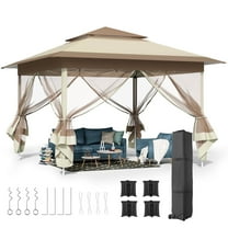 Pirecart 11' x 11' Pop up Canopy Tent with Netting Sidewalls, Outdoor Gazebo Tent, Easy up Shade Shelter, Beige