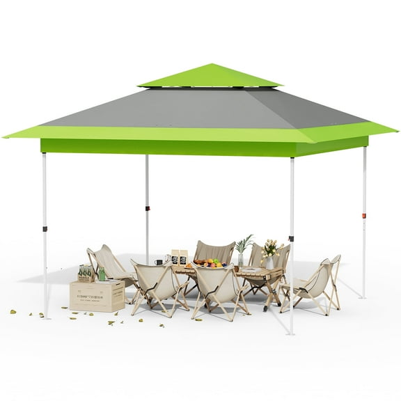 Pirecart 12' x 12' Pop-up Canopy Tent Waterproof Outdoor Gazebo Shelter with Wheeled Bag, 4 Sand Bags,  Straight Leg Gazebo, Green & Gray