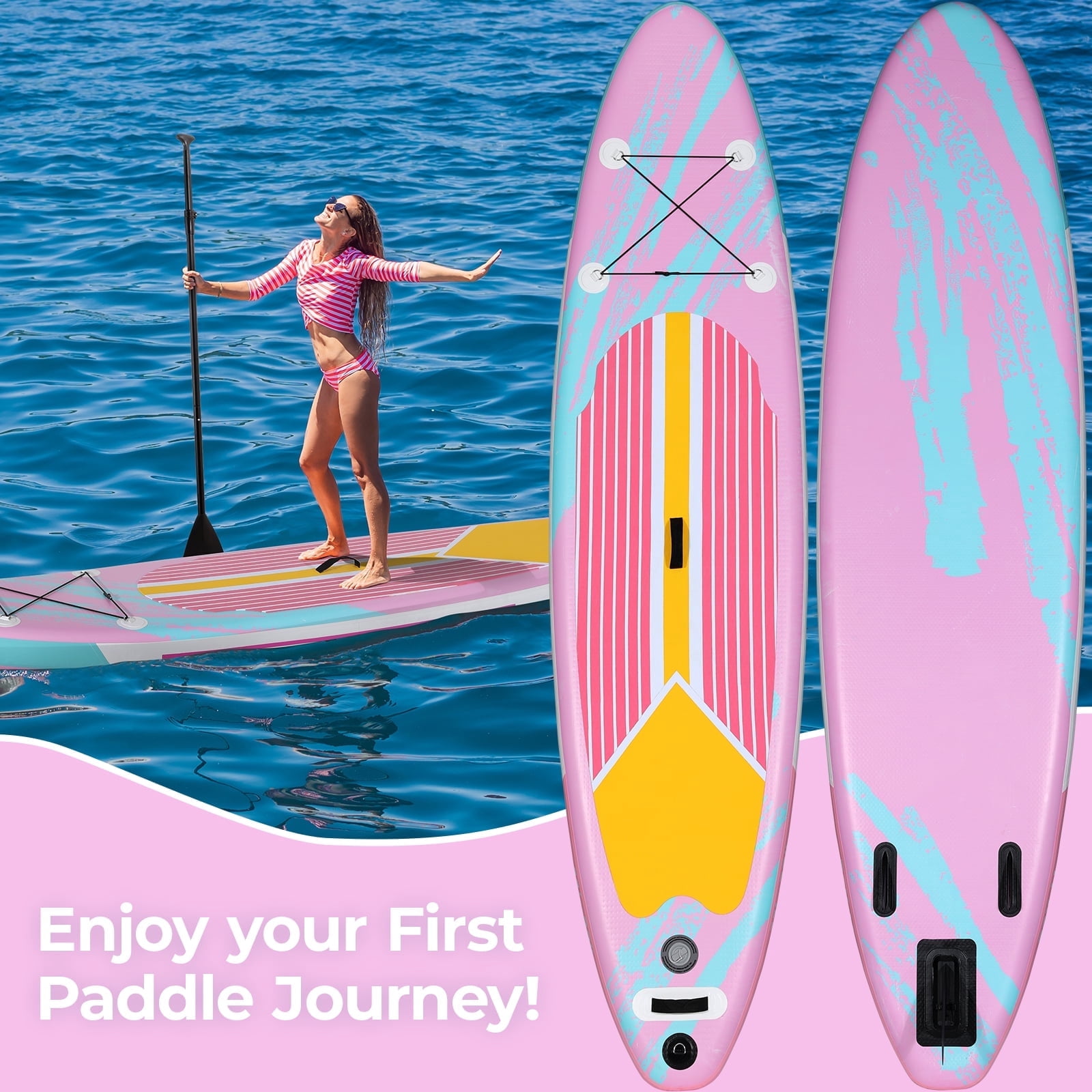 Pirecart 12ft Inflatable Stand up Paddle Board 6' Thick SUP Paddle Board with Paddleboard Accessories for Adults, Beginners, Pink
