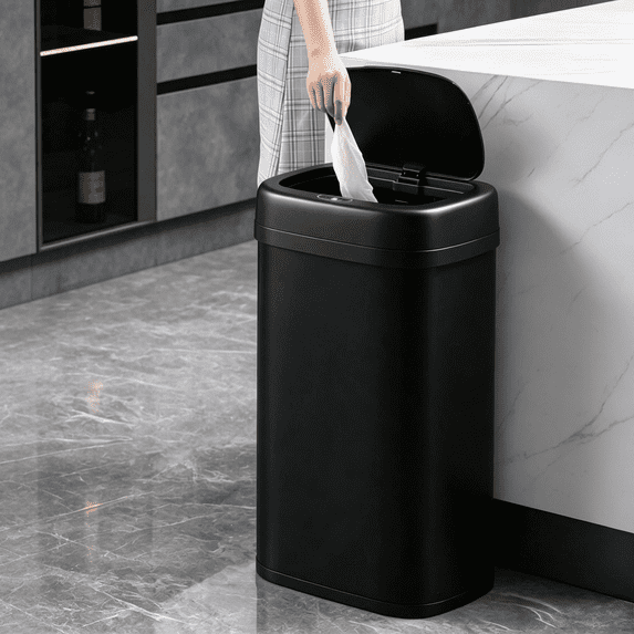 Pirecart 13.2 Gal Motion Sensor Trash Can, Stainless Steel Automatic Garbage Can with Soft-Close Lid, for Kitchen/Living Room/Office, Black
