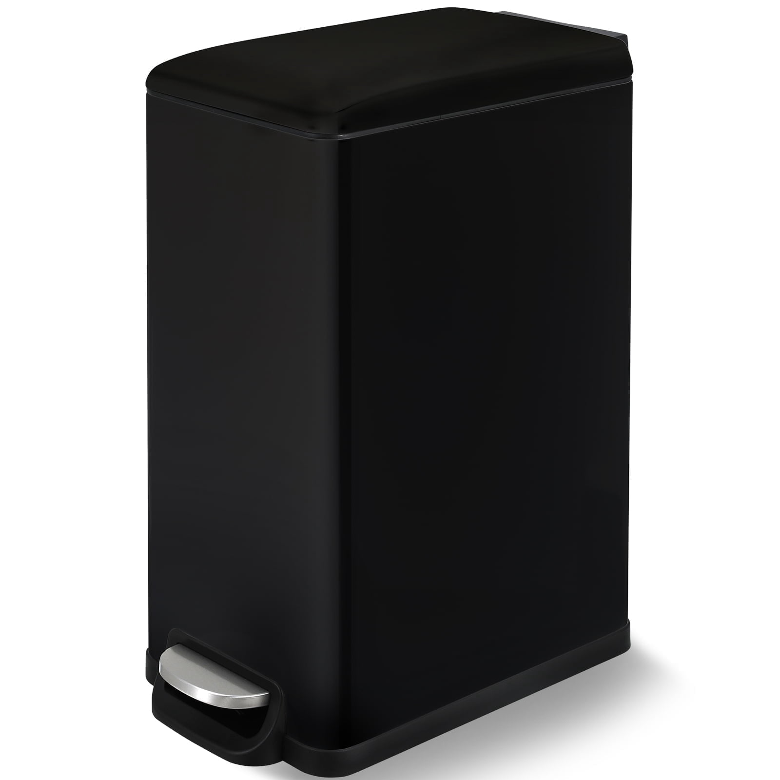 Pirecart 13.2 Gallon Slim Trash Can, Stainless Steel Kitchen Step Garbage Can, Black