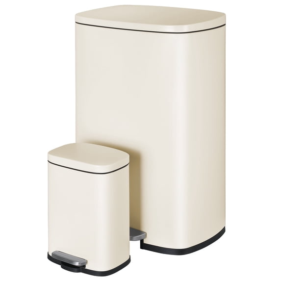 Pirecart 13.2 Gallon and 1.3 Gallon Combo Set Stainless Steel Step on Trash Can, Soft Close Lid Trash can, Removable Plastic Inner Bucket Waste Bin