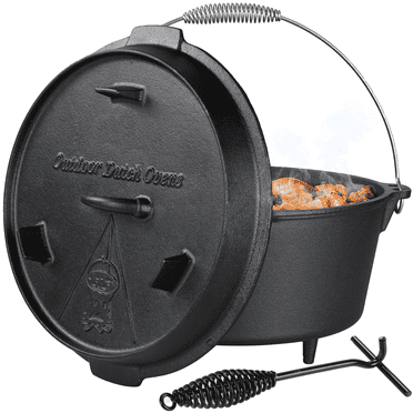 Pirecart 13.2 Quart Cast Iron Dutch Oven Pot, Lid Lifter Handle, stand and Dual Function Lid Griddle