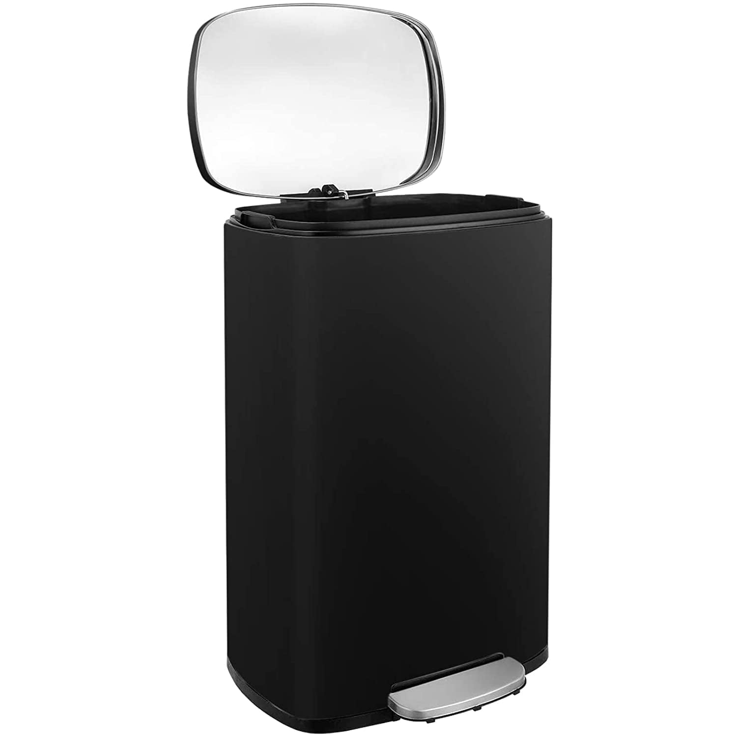Pirecart 13.2 Gallon Rectangular Kitchen Trash Can With Lid Stainless Steel, Black