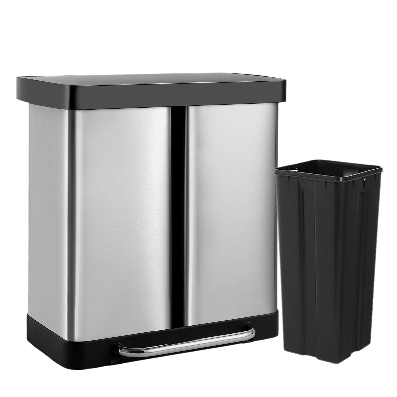 Pirecart 16 Gallon Dual Compartment Trash Can, Stainless Steel Kitchen