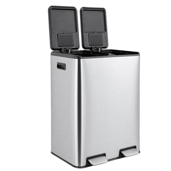 Pirecart 16 Gallon Dual Trash Can Stainless Steel Step Garbage Can Rubbish Bin with Soft-Close Lid, Built-in Filter Boxes