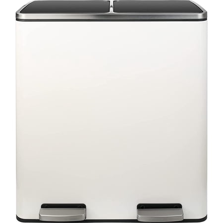 Pirecart 16 gal Dual Compartment Kitchen Trash Can Stainless Steel Garbage Can, White