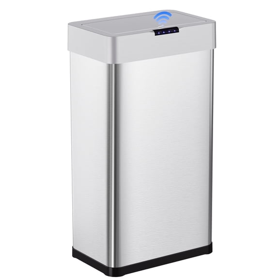 Pirecart 18.5 Gal Automatic Touchless Trash Can, Sensor Motion Brushed Stainless Steel Garbage with Soft Close Lid & Display Light, Silver