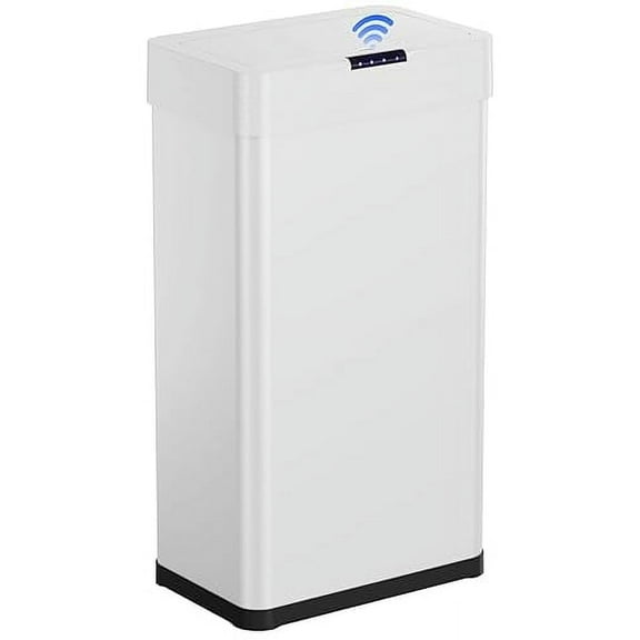 Pirecart 18.5 Gallon Automatic Trash Can, Touchless Stainless Steel Garbage Bin, Brushed Stainless Steel Smart Bin W/ Display Light, Soft Close Lid, for Kitchen, White