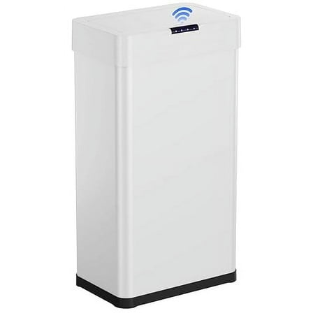 Pirecart 18.5 Gallon Automatic Trash Can, Touchless Stainless Steel Garbage Bin, Brushed Stainless Steel Smart Bin W/ Display Light, Soft Close Lid, for Kitchen, White