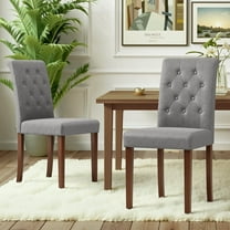 Pirecart 2 PCS Dining Chairs, Kitchen Chairs with Solid Wood Legs, Button-Tufted Parsons Design Upholstered Fabric Chairs, Dark Gray