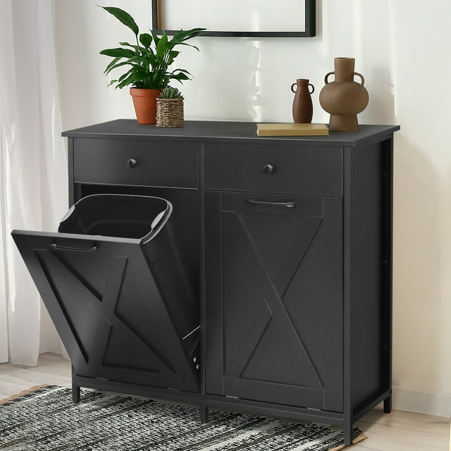 Pirecart Double Tilt-Out Wooden Trash Cabinet with 2 Drawers - Odorless ...