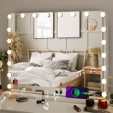 Pirecart 24.4" x 32.6" Vanity Mirror with Lights, Bluetooth Hollywood Mirror with USB Charging Port, 3 Colors Modes and 10X Magnification, White