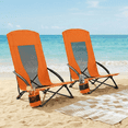 thumbnail image 1 of Pirecart 2PCS High Back Beach Chairs, Portable Low Beach Chair W/ Carry Bag & Cup Holder, 28.5″ High Mesh Back Desigh for Camping, Outdoor, Orange, 1 of 10