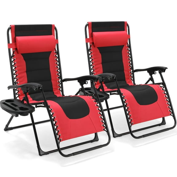 Pirecart 2pcs Padded Outdoor Zero Gravity Chair with Armrests and Side Tray