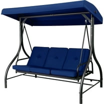 Pirecart 3 Person Patio Porch Swing Outdoor Converting Swing Glider Hammock with Adjustable Canopy, Cushions, Blue