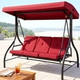 thumbnail image 1 of Pirecart 3 Person Patio Porch Swing Outdoor Converting Swing Glider Hammock with Adjustable Canopy, Cushions, Red, 1 of 12