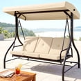 thumbnail image 1 of Pirecart 3-Seat Patio Porch Swing, Outdoor Converting Swing Chair with Canopy & Cushion, Graden, Yard, Beige, 1 of 9