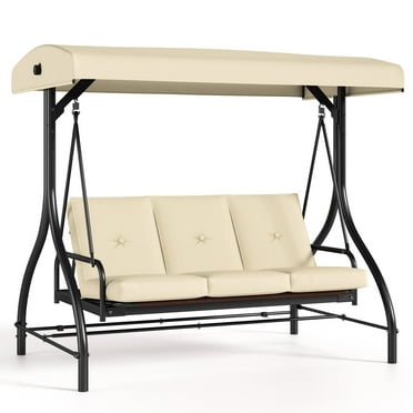 Pirecart 3-Seat Patio Porch Swing, Outdoor Converting Swing Chair with Canopy & Cushion