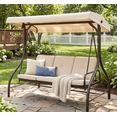 thumbnail image 1 of Pirecart 3-Seat Patio Porch Swing, Outdoor Converting Swing Chair with Canopy & Cushion, Graden, Yard, Beige, 1 of 8