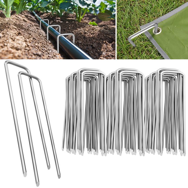 Pirecart 300 Pack 6 inch Garden Landscape Staples 11 Gauge Stakes Galvanized Garden Stakes