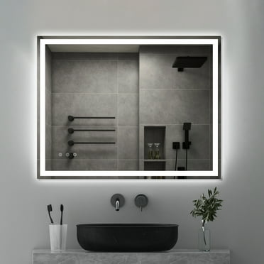 Pirecart 35.4" x 27.5" Bathroom Mirror Wall Mounted LED Vanity Mirror with Anti-Fog (Front & Backlit)