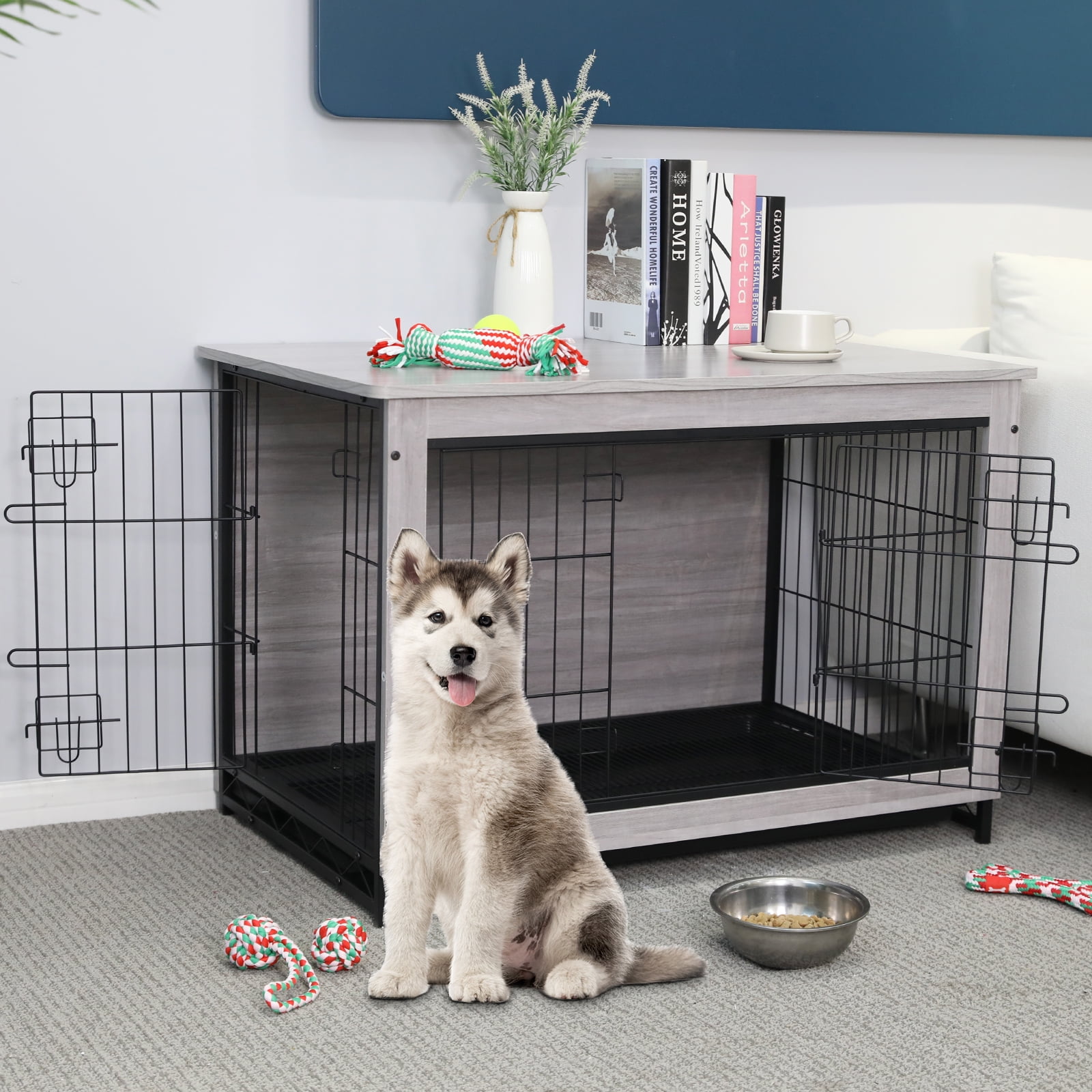 Pets at home double door dog crate medium grey sales