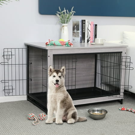Pirecart 38.5" Wooden Dog Crate Pet Cage with Double Door Entrance for Medium and Large Dogs