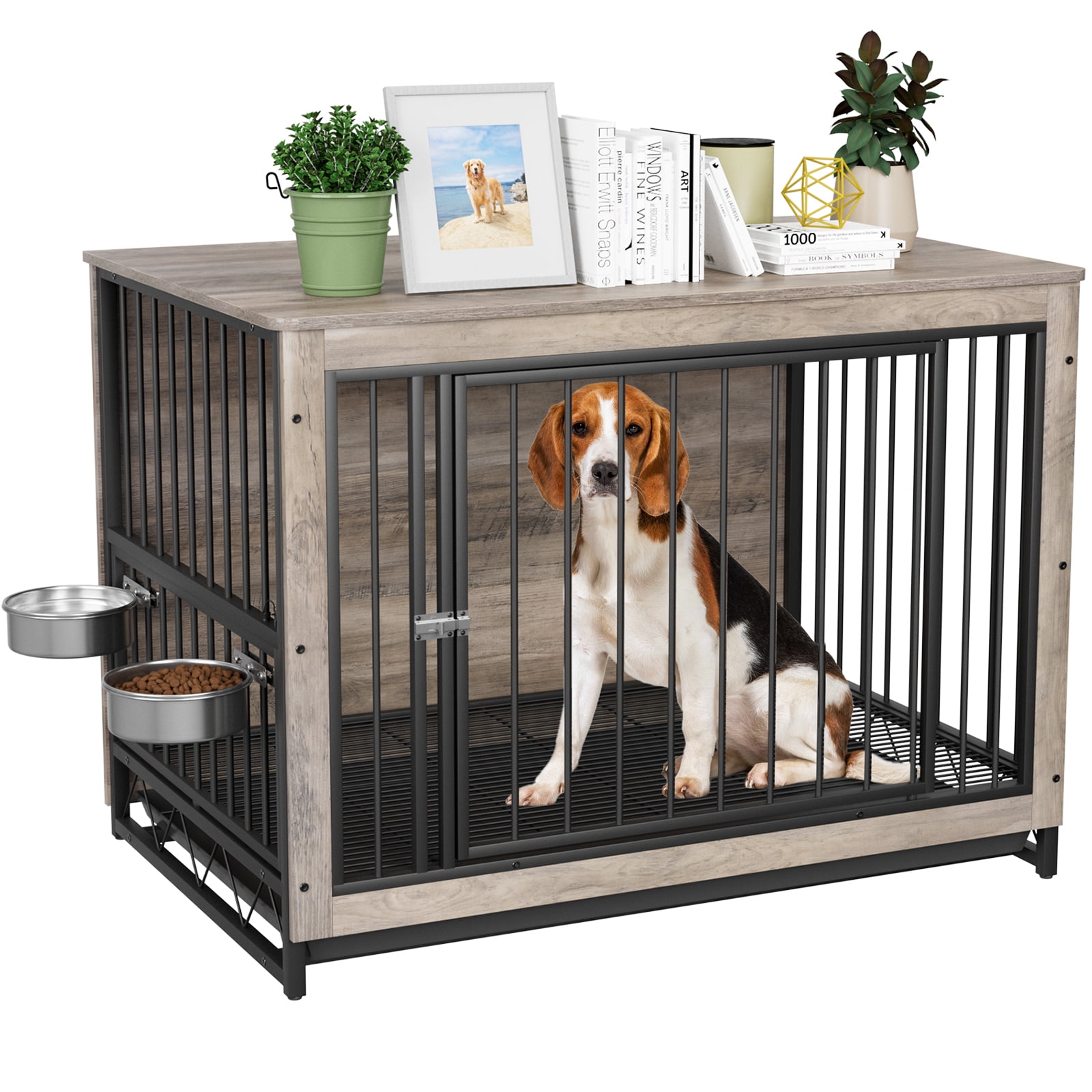 Pirecart 39.4in Wooden Dog Crate Furniture, Dog Kennels with PullOut