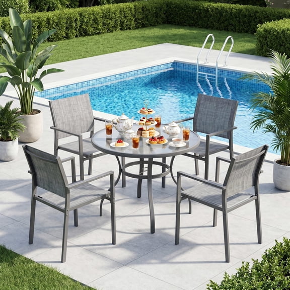 Pirecart 4 PCS Patio Dining Chairs Set, Stackable Textilene Chair w/ Metal Frame & Armrest, Patio Chairs for Garden, Backyard, Deck, Lawn, Poolside ( Table not Included )