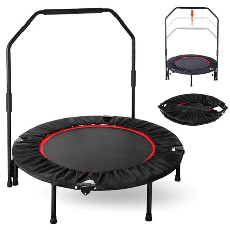 Pirecart 40" Foldable Mini Trampoline Fitness Rebounder with Adjustable Handrails, 330 lbs