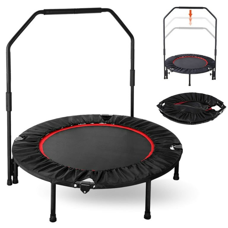 Dropship 36 Foldable Mini Trampoline,Fitness Trampoline With Adjustable  Handrail And Safety Pad,Indoor/Outdoor Exercise Rebound Trampoline For Kids  to Sell Online at a Lower Price