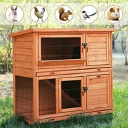 Pirecart 42.3" Wooden Rabbit Hutch, Backyard Bunny Cage W/ Removable Tray