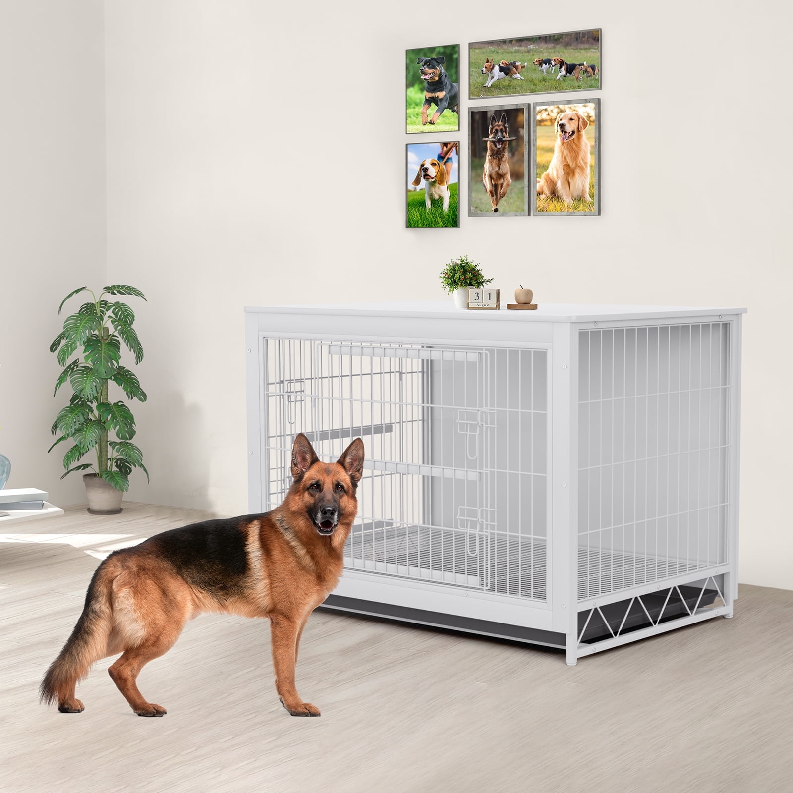Pirecart 44.1" Wooden Large Pet Dog Crate Furniture with Removable Tray for Small/Medium/Large Dogs