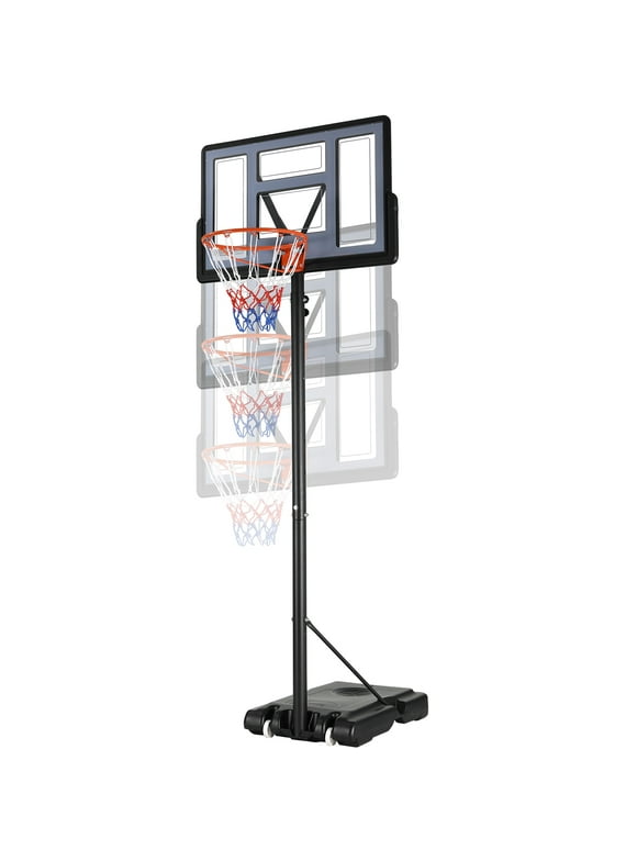 Pirecart 44" Outdoor Basketball Hoop with PVC Backboard, Portable Goal Basketball Hoop System 4.4ft. - 10ft. Height Adjustable for Youth Adults